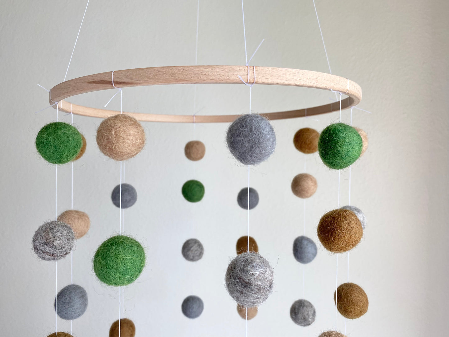 Green, Brown, Grey Felt Ball Ceiling Mobile
