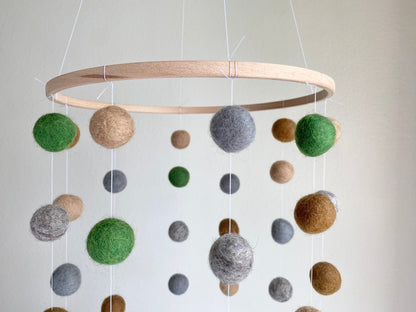 Green, Brown, Grey Felt Ball Ceiling Mobile