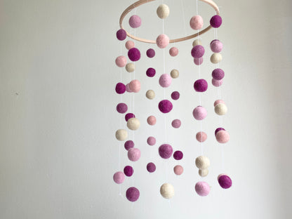 Purples & Pinks Felt Ball Ceiling Mobile