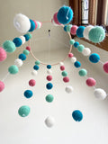 Coral Pink & Blues Felt Ball Ceiling Mobile