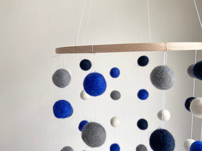 Deep Blues Felt Ball Ceiling Mobile