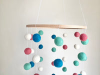 Coral Pink & Blues Felt Ball Ceiling Mobile