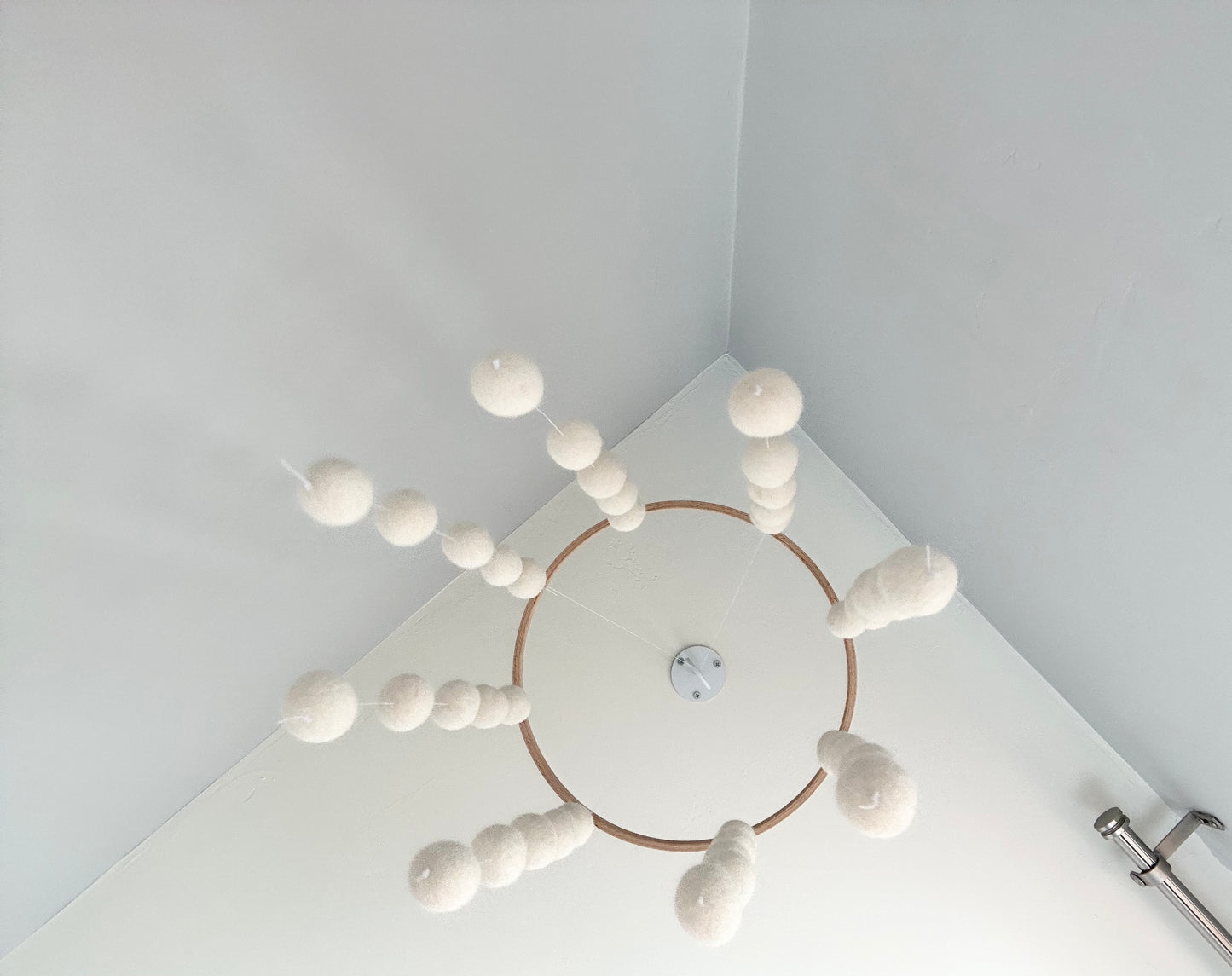 All White Felt Ball Ceiling Mobile